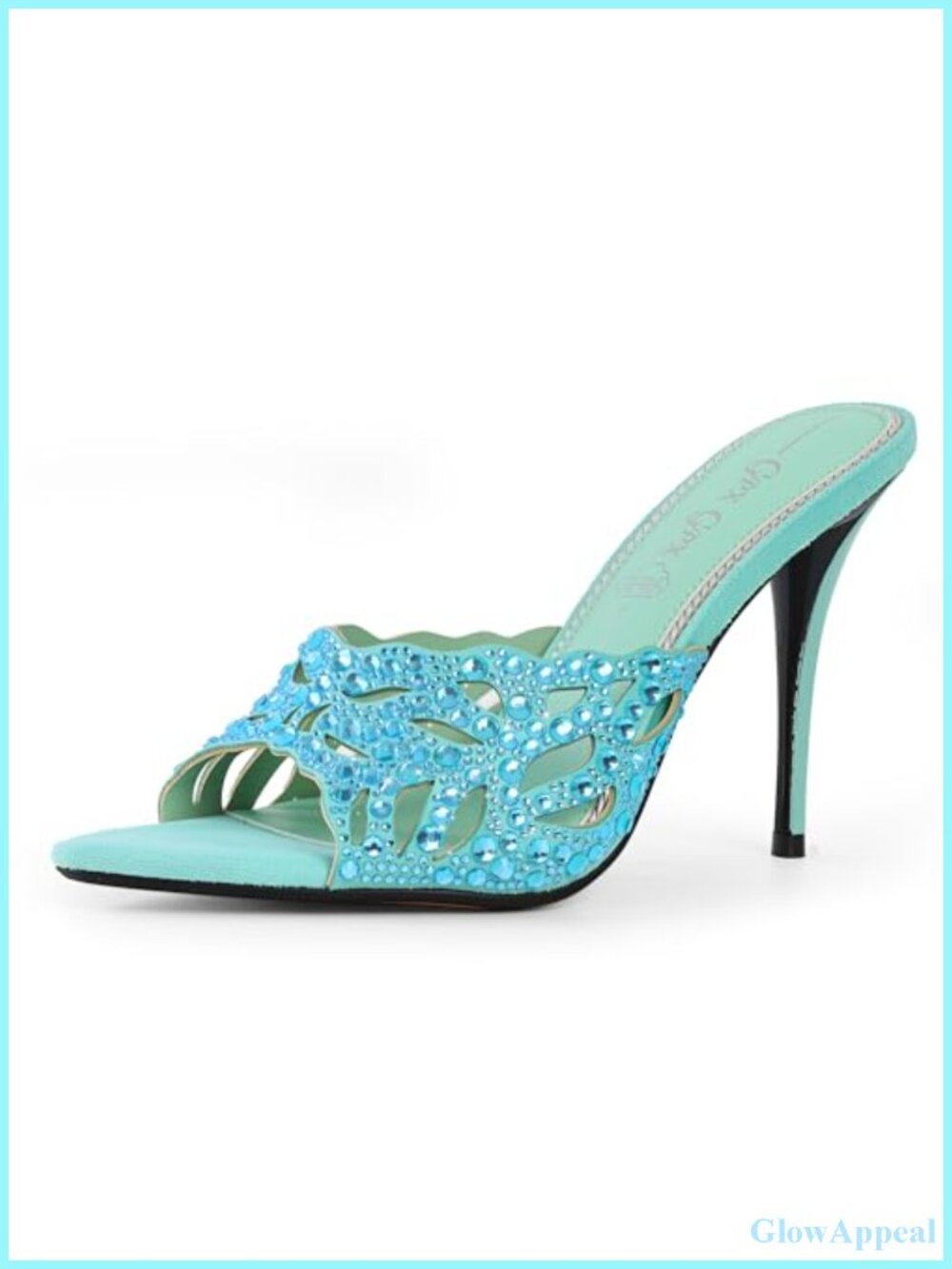 Women Stiletto Mule Heels Rhinestone Cutout Open Pointed Toe Slip On Party